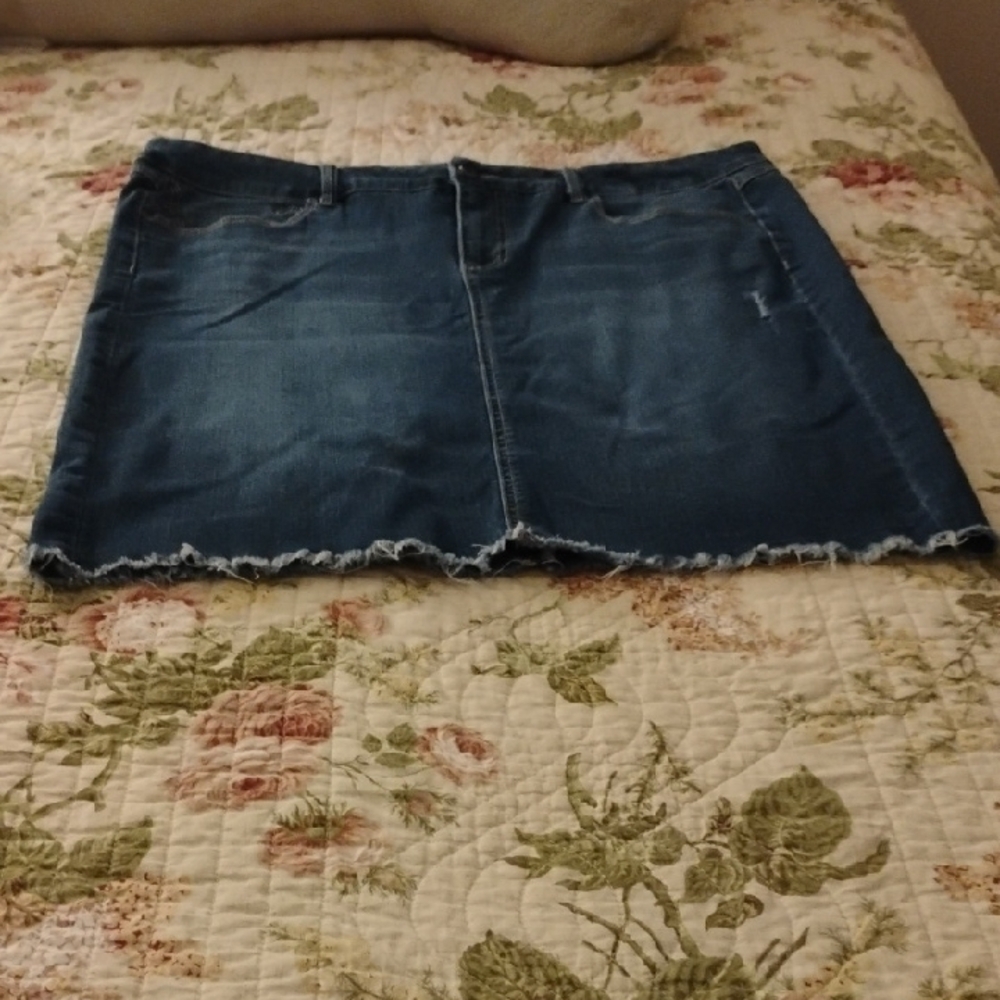 Denim Frayed Hem Skirt